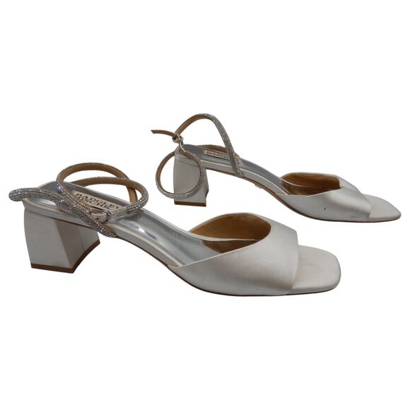 Badgley Mischka Infinity Rhinestone Ankle Strap Satin Block Heels Sandals Sz 9.5 - Picture 1 of 8